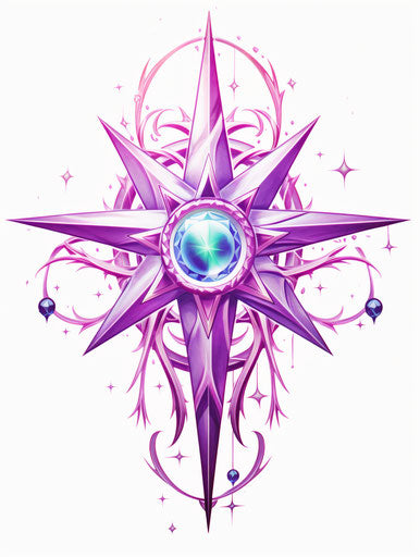 Star tattoo design, purple and pink, graffiti style
