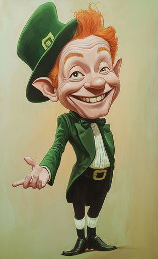 Caricature of a smiling leprechaun in traditional green
