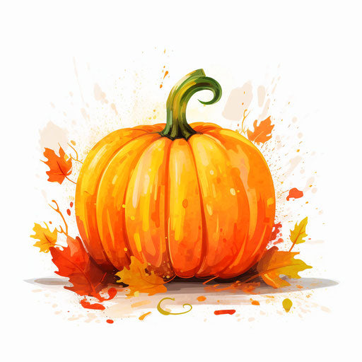 Charming pumpkin artwork in the style of Impressionistic Art, on white background