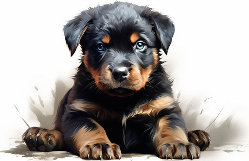 Rottweiler puppy sitting on white background