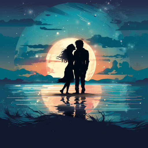 Valentines kissing couple silhouette in romantic style