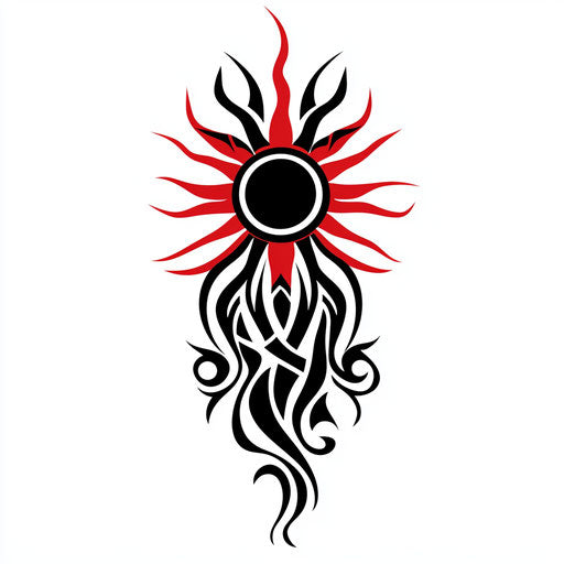 Tattoo sketch for forearm with bold tribal design in black and red