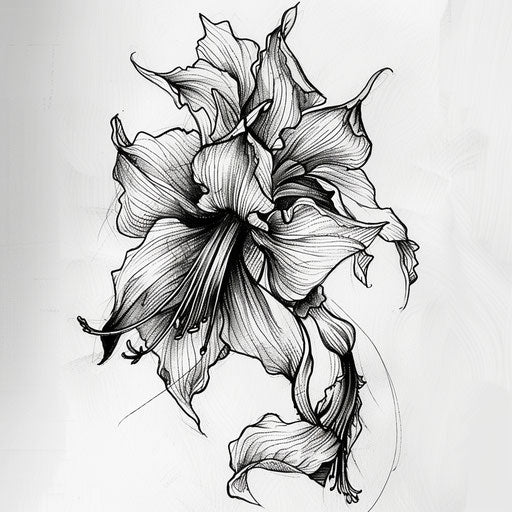 Gothic detailed sketch of a dark-themed narcissus flower tattoo