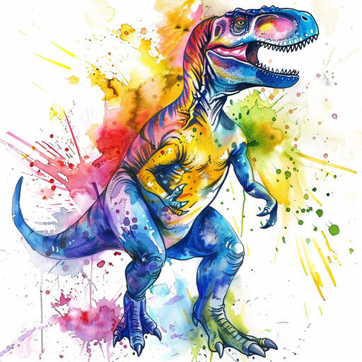 Vibrant watercolor dinosaur tattoo design