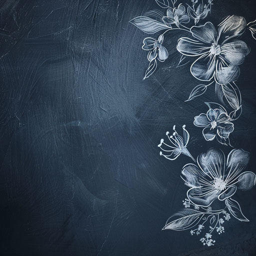 Realistic chalk flourishes on flat indigo background