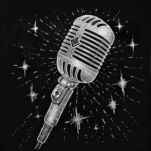 Vintage sparkle tattoo sketch of classic microphone