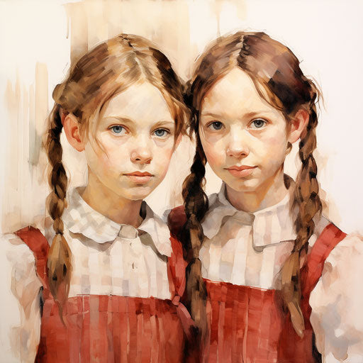 Twins clipart in the style of Oil painting, on a white background