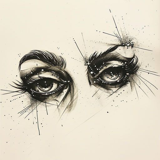 Bold tattoo sketch of wide open eyes with cosmic reflections