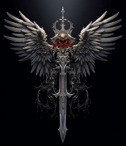 Winged sword in an old style illustration