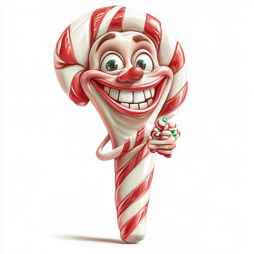 Humorous caricature of a candy cane with human characteristics