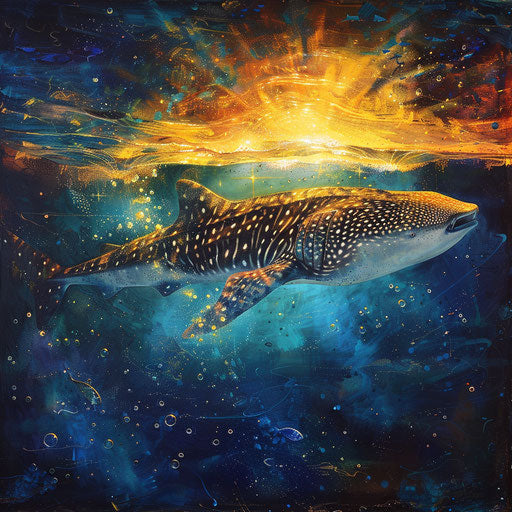 Whale shark's journey in warm, lively water in early morning