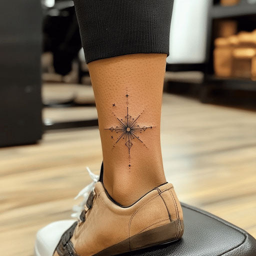 Ankle tattoos for women with minimalist star pattern