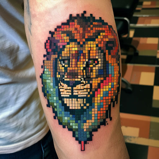 Pixel art tattoo sketch of the Lion of Judah