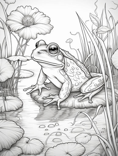 Frog sitting in the pond coloring page