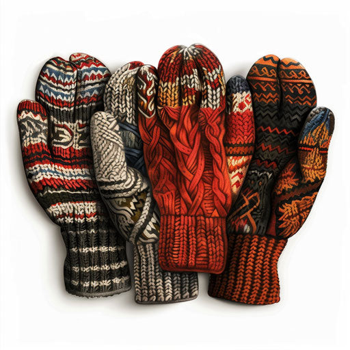 Realistic mittens clipart on white background with dynamic shadows