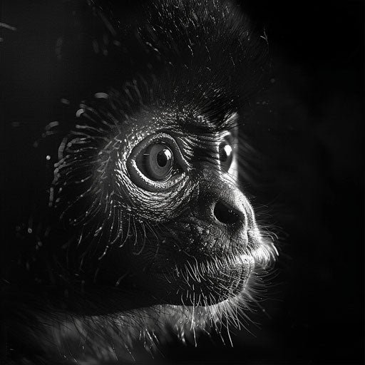 Spider monkey in black and white, delicate features showcased