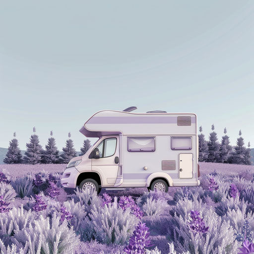 Realistic camping on lavender background, precise details