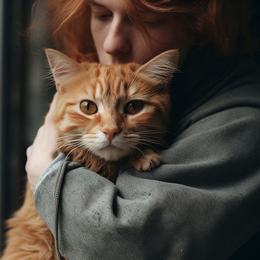 Orange cat held by its owner