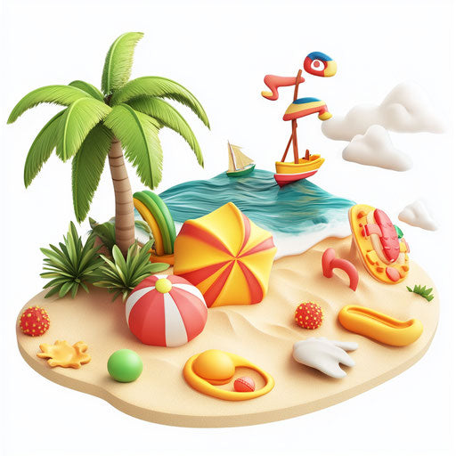 3D summer in photo realistic style, isolated clipart