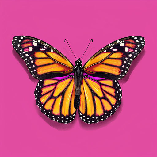 Monarch butterfly on bright magenta background with intense colors