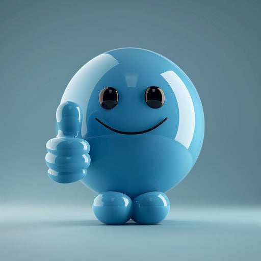 Blue spherical character with a thumbs up