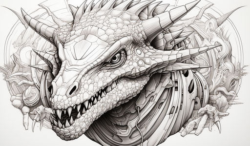 Dinosaur drawing with spiked head, detailed style, rtx on