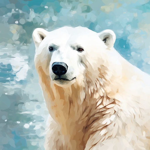 Polar bear cartoon in the style of an oil painting, on white background