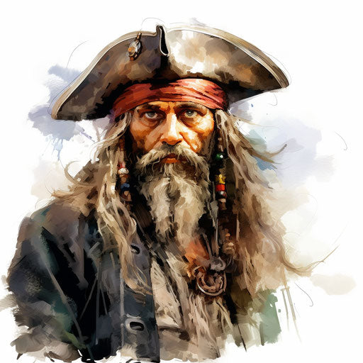 Pirate clipart in the style of Impressionistic Art, on a white background