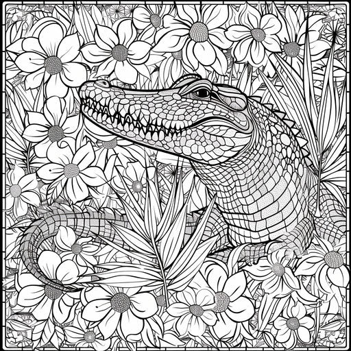 Crocodile in the jungle, detailed patterns. Coloring page