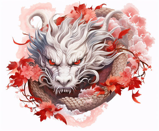 Dragon symbol with monk head, Chinese painting, embroidery