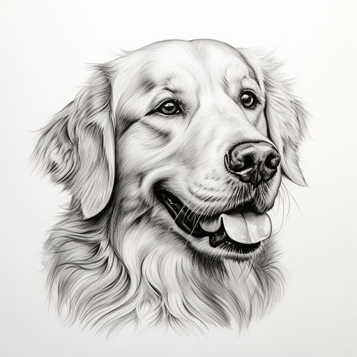 Golden retriever dog head drawn with black pen