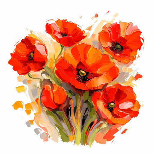 Poppy clipart in the style of Impressionistic Art, on white background