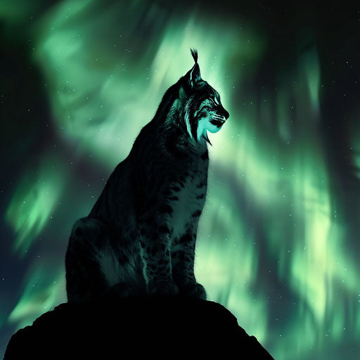 The mystical lynx against a luminous northern lights display