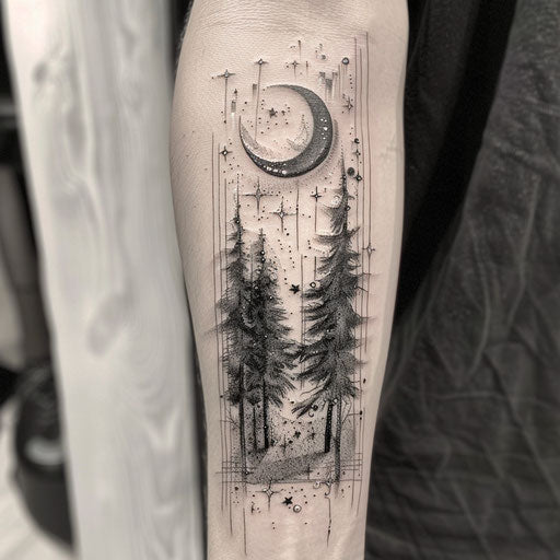 Modern tattoo design of starry night sky in flat style