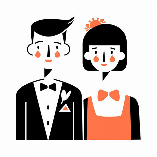 Two wedding symbols with male and female icons