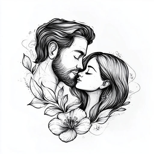 Beautiful clipart style flat tattoo sketch of mom and dad