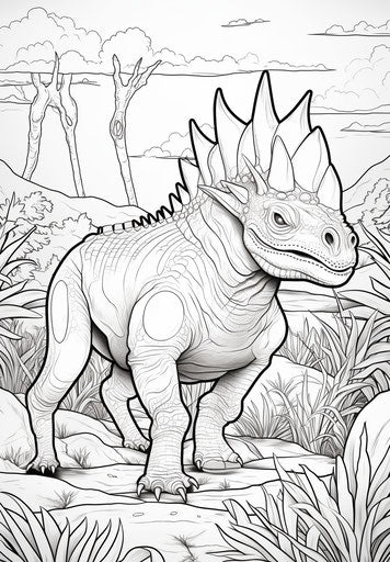 Triceratops coloring page, comic art style