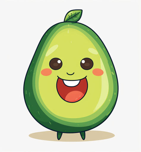 Cute and funny green avocado on white background