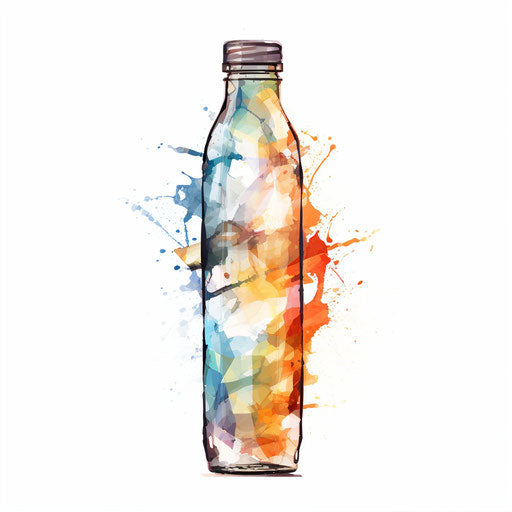 Water bottle illustration in the style of Impressionistic Art, on white background