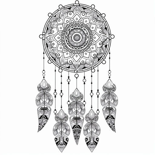 Dream catcher with elaborate paisley patterns, artistic details