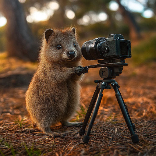 A world-renowned quokka as a photographer capturing natural beauty