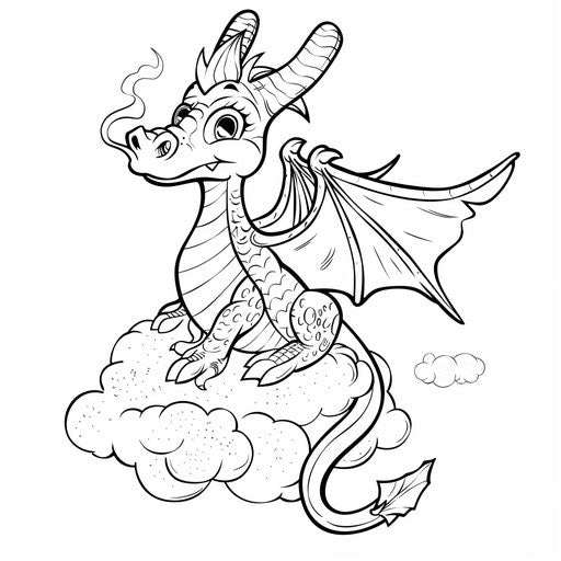Friendly dragon with small wings sitting on a cloud
