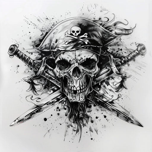 Pirate skull with crossed swords, symbol of adventure and danger