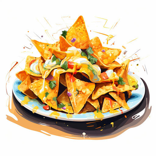 Nachos clipart in the style of Impressionistic Art, on a white background