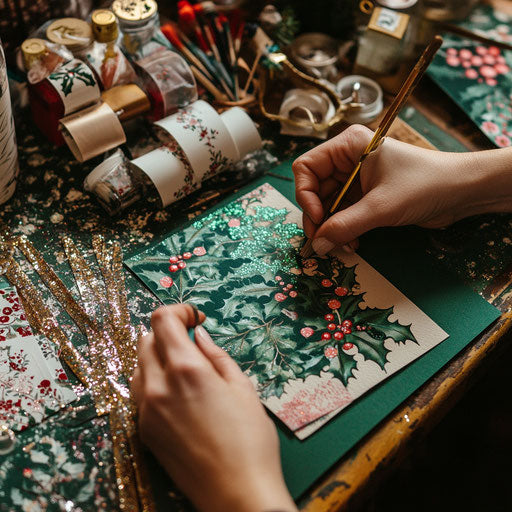 Sparkling DIY holly Christmas cards