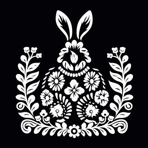 Easter bunny silhouette on white background, intricate floral patterns