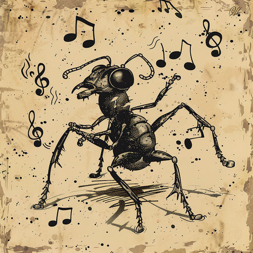 Ant dancing with musical notes