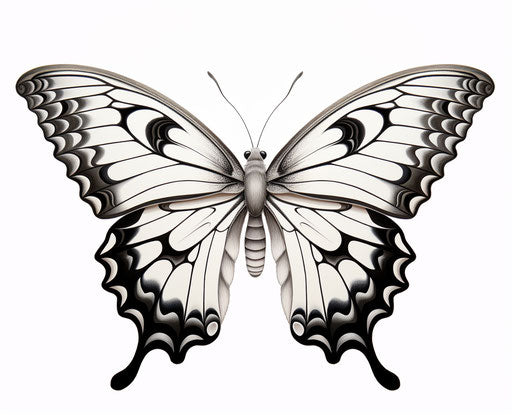 Black and white butterfly, bold outline style, subtle color