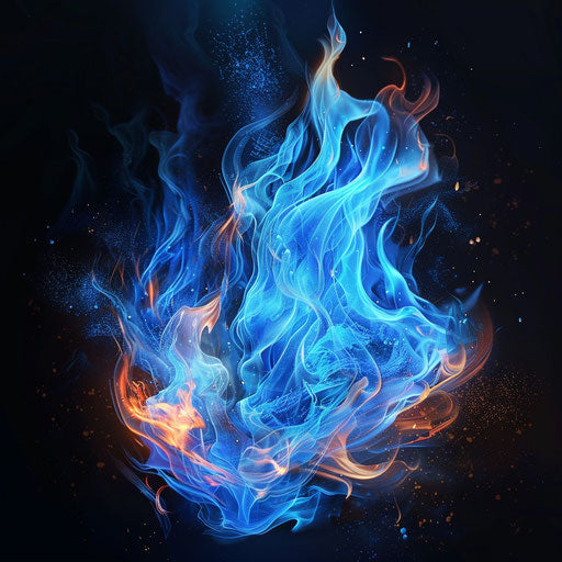 Sculpted burning blue fire, rtx on, light bronze and dark azure