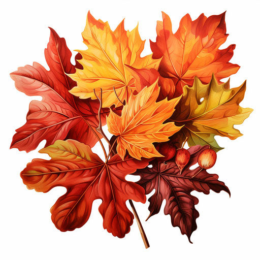 Autumn leaves clipart in the style of Oil painting, on a white background